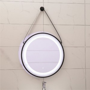 Кръгло огледало за баня с LED осветление 60см с черна рамка ICL 1398