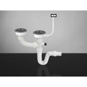 Double Washbasin Siphon with overflow DN90